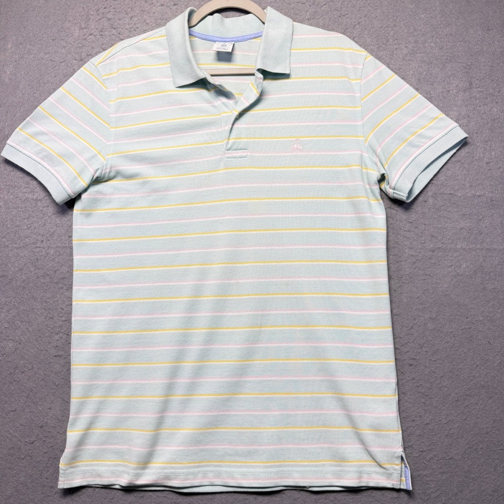 Brooks Brothers Performance Polo Slim Fit Mens M Blue Striped Cotton Pique Shirt
